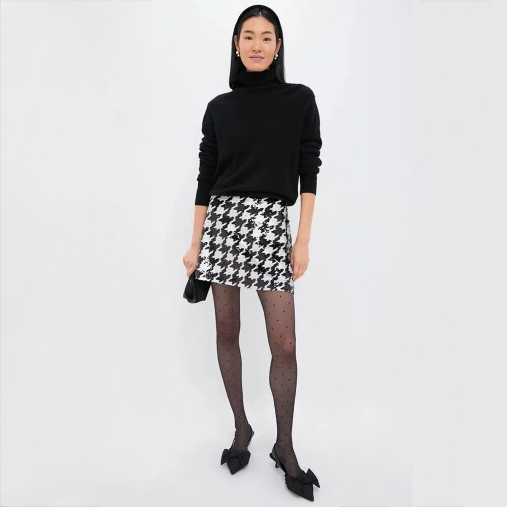 Tuckernuck The Meg Mini Skirt Sequin Black & White Houndstooth Size 4 A-Line